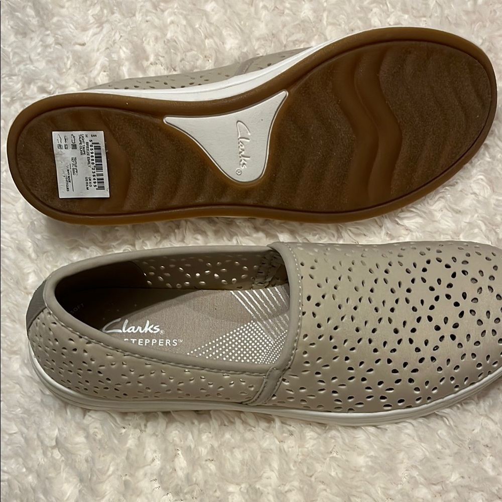 Clarks Taupe Perforated Slip-On Loafers